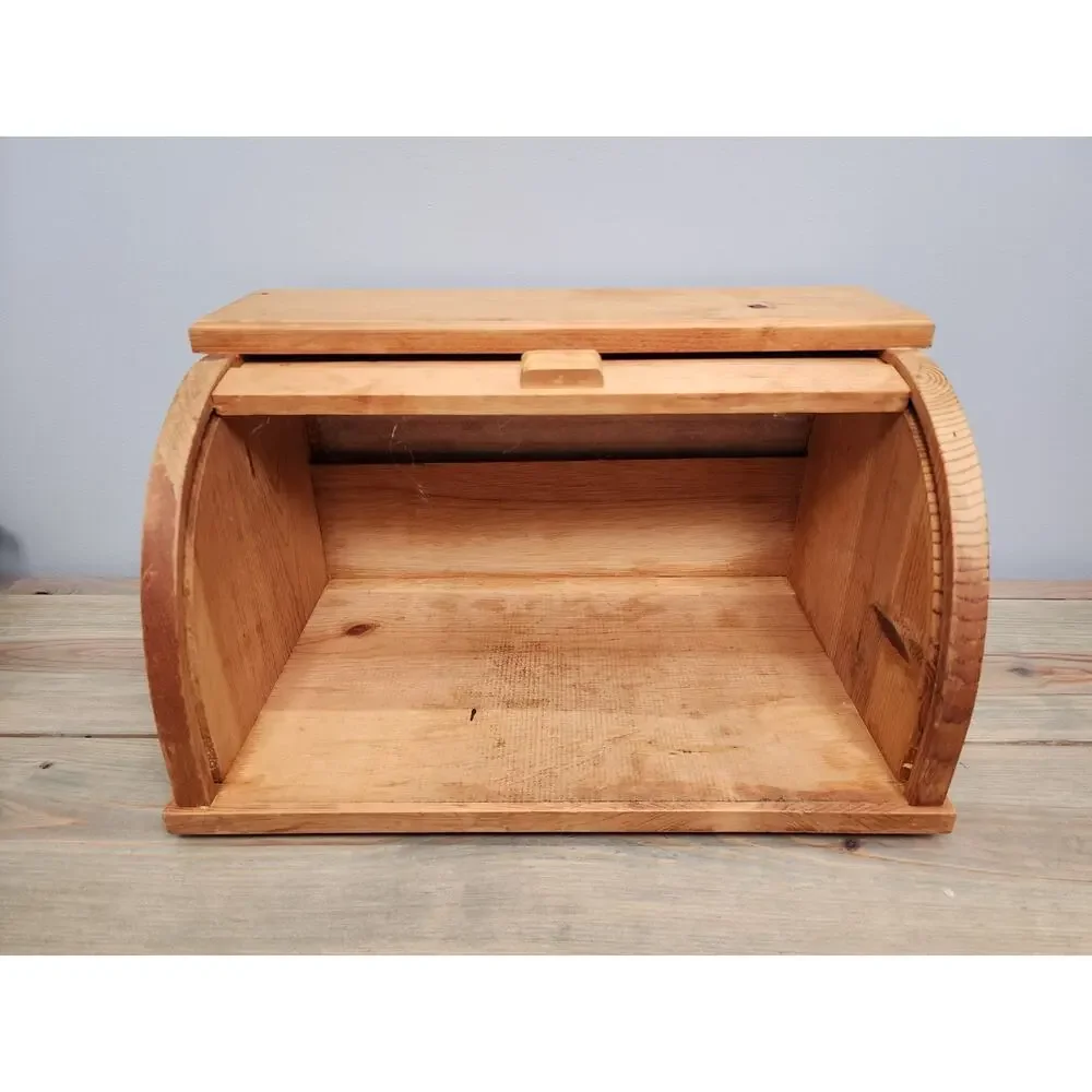 Rustic Farmhouse wooden roll top bread box classic slatted tambour door